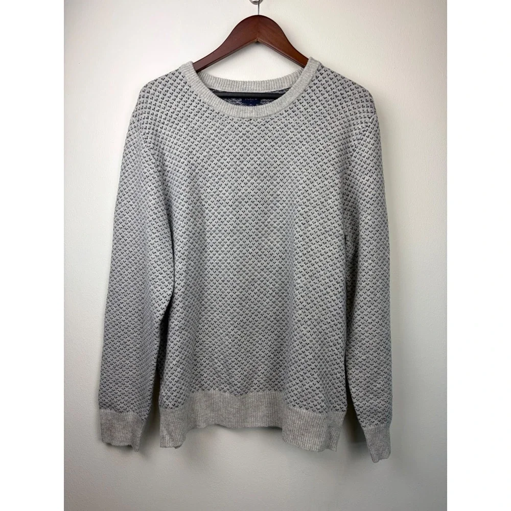 J Crew Supersoft Lambswool Blend Bird's Eye Knit Crewneck Sweater XL Gray Blue